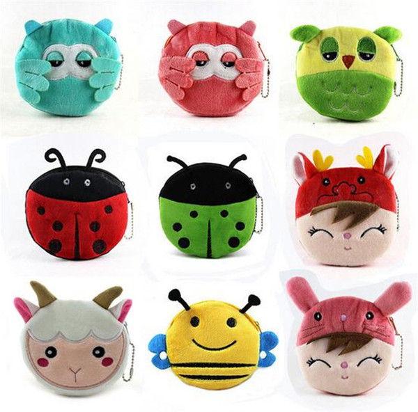 1000pcs 29 designs cute little animal beetles sheep Coin Purses cute emoji coin bag plush pendant smile wallet D730