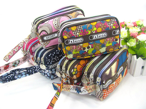 New Style card holder phone bags cartoon double zipper wallet lady zipper Rural style wallet Portable Vintage Coin Purse