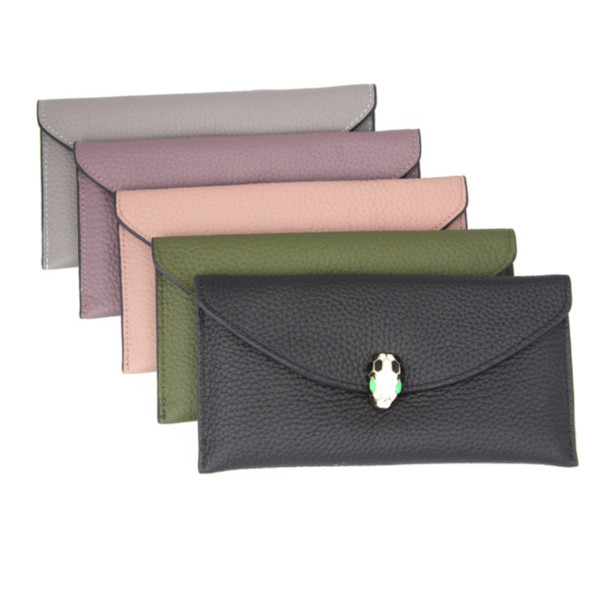 Top layer cowhide 2018 new European and American super thin snakeskin two-fold purse women's long multi-functional hand cellphone bag