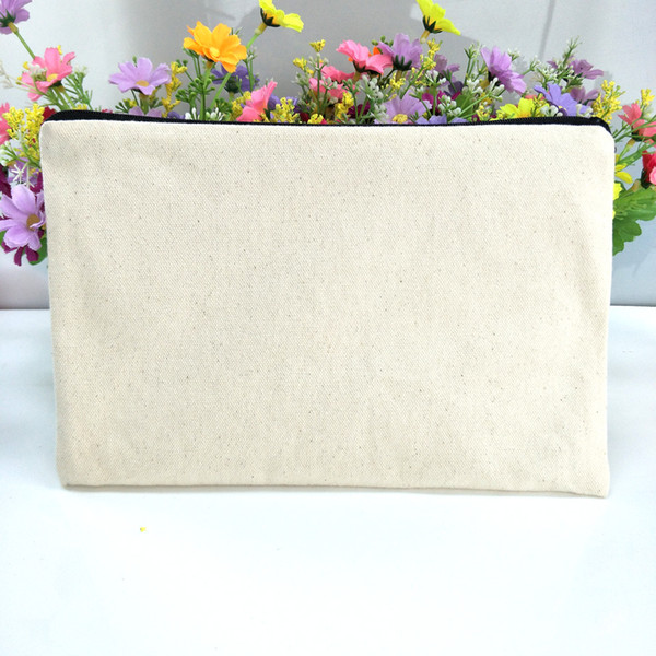 40pcs/lot plain natural light ivory color pure cotton canvas coin purse with black zipper matching color lining blank canvas zip pouch