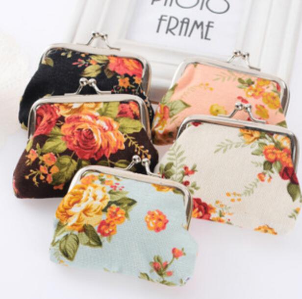 Fashion Hot Vintage flower coin purse canvas key holder wallet hasp small gifts bag clutch handbag