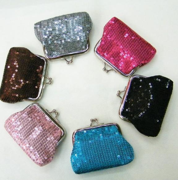 New 12pcs/lot fashion silvery mini women girl paillette Coin purse money wallet burse coin purse./mix color