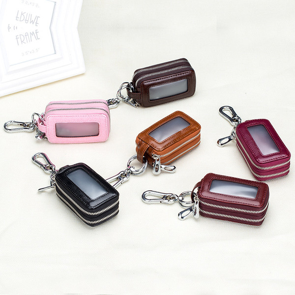 Car keypack Genuine leather zipper bag Waist hang Double-deck Men's key pack