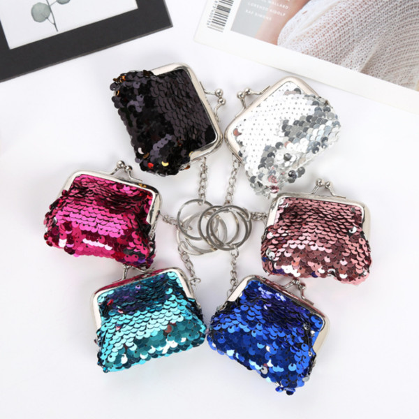 6styles Mini Sequins Hasp Coin Wallet Girls Mermaid Magic Sequin Clutch Handy Purse Key Coin Bag Card Holder Keys Earphone Bag FFA2008