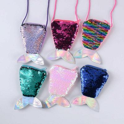 Newest Lanyard Beautiful Fish Shape Tail Coin Pouch Bag Small Portable Glittler Wallet Girls Love Mermaid Sequins Coin Purse