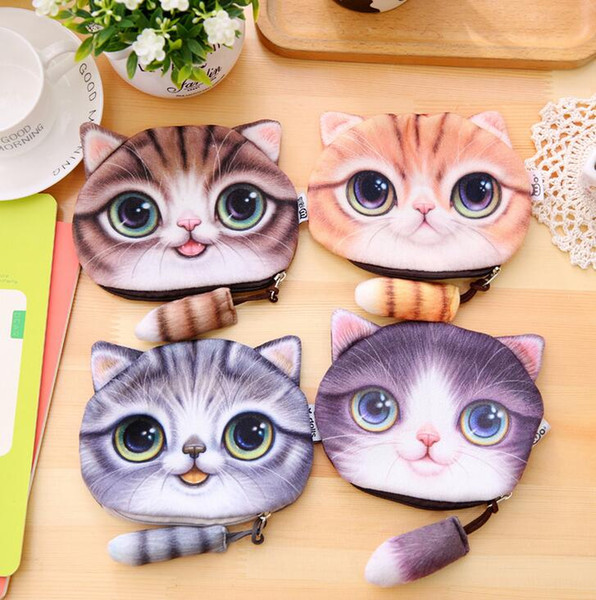 Fashion unisex Cute Animal Cartoon 3D Cat Dog Face Bag Coin Change Purse Case Wallet Change Pocket Ladies Workmanship Change Purse