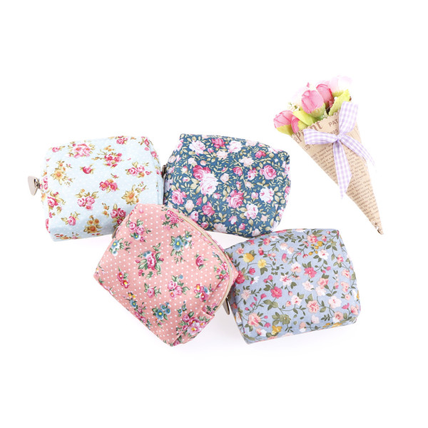 New Zipper female Girl Headset Line Coin Purse Small flower printed Bag Card Bag Clutch Wallet key bags Women Purses 9*3.5*8cm