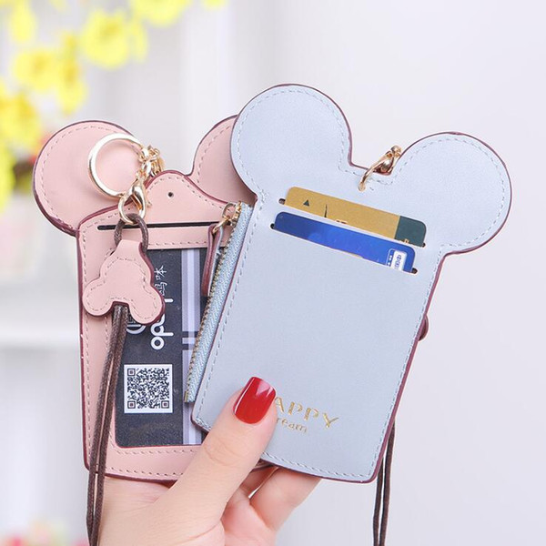 Cartoon Mickey Bus Card ID Holders Women Credit Card Case PU Leather Coin purse Cute Halter key chain Multifunction Student Bag