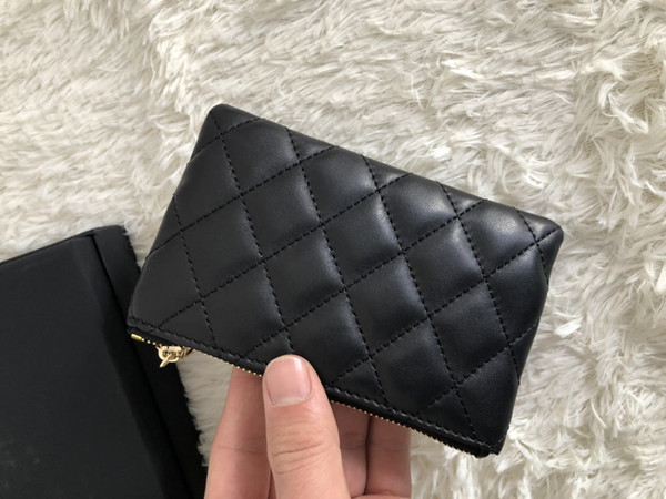 Hot sale famous brand Genuine lambskin / caviar Leather wallets Women classic diamond lattice key buckle card holders wallet