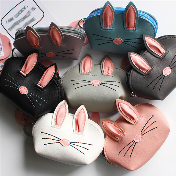 3D Rabbit Ear Cartoon Card Holder With Hanging Keychain Bunny Credit Card Coin Purse Holders ST243