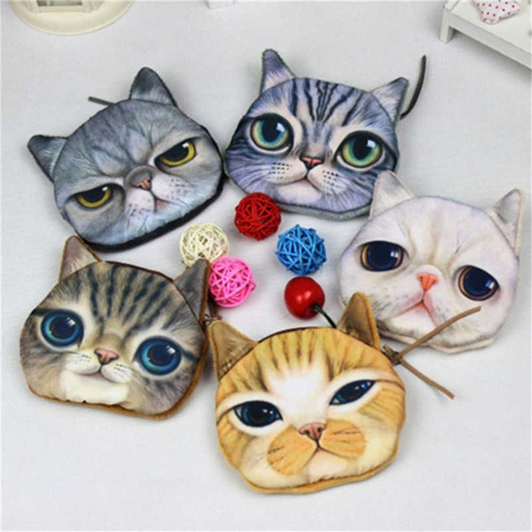 3D Cute Wallet Bag Animal Face Zipper Mini Cat Coin Purses Dog Purse Plush #43537