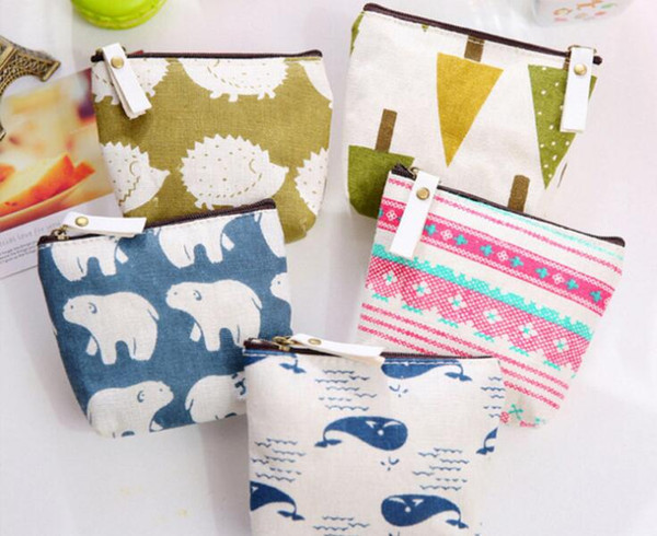 New Mini Different Patterns Womens Zipper Canvas Wallets Holders Party Home Coin Purses Gifts Free Shipping