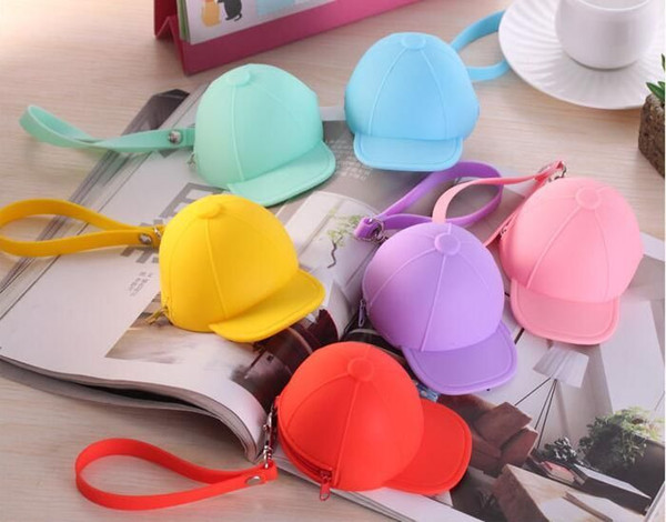 New Cute Coin Purses cartoon candy color Wallets baseball cap coin bag mini hat key silicone female change hand bag