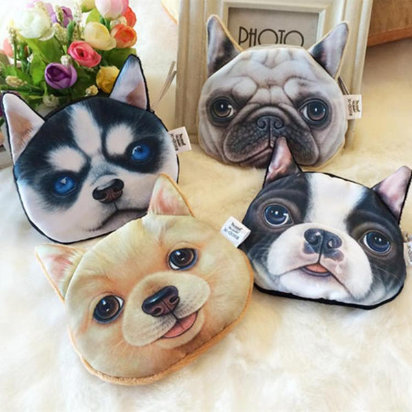 3D Printing Lovely Cute Cat Dog Animal Face Print Zipper Coin Purses Purse Wallets Makeup Mini Bag Pouch Over 80style choose