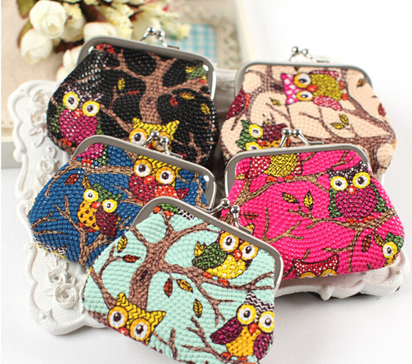 Hot fashion Stylist Multichoice Color Owl Patten PU Women Girls Coin Money Bag Purse Wallet Cheap Free Ship