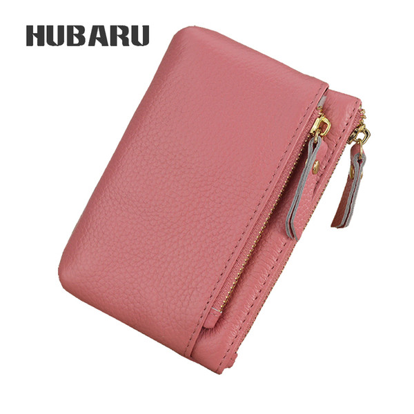 HUBARU Cow Leather Fashion Simple Coin Purse Women Mini Purse Key Holder Lady Zipper Wallet Female Small Money Clutch Clamp Girl