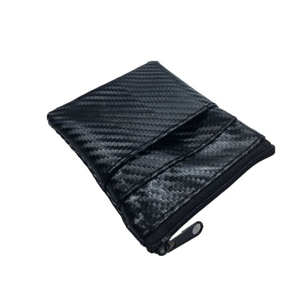 2pcs Men Leather Coin Pouch Carbon Fiber Pattern Card Key Wallet Zipper Small Change Bag Mini Purse