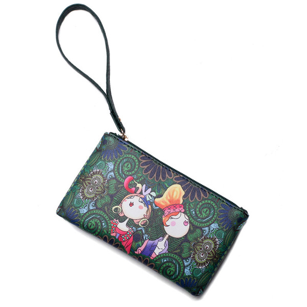 Wholesale- BILLETERA PU Women Clutch Coin Purse Cartoon Small Women Wristlets Phone Wallet