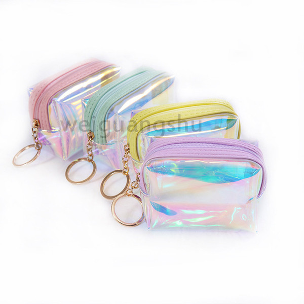 New Korean fashion laser purse square jelly transparent coin purse female data line change storage bag