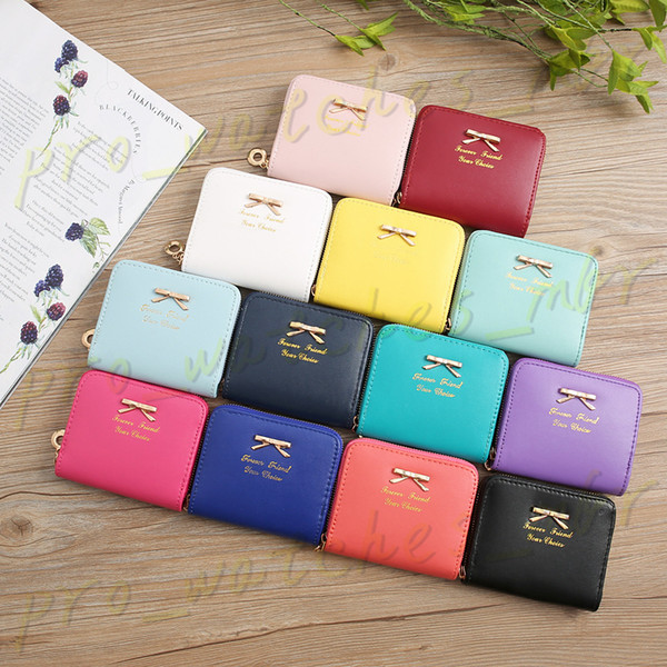 Fashionable Style Colorful Women Lady Mini Faux Leather Bowknot Coin Purse Zip Around Wallet Card Holders Women' Female Clutch Bags H0054