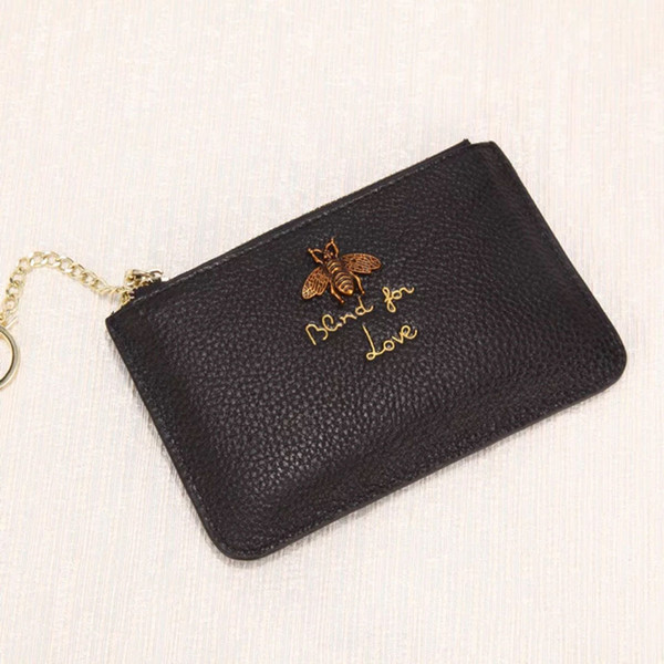 Fashion New Style Bee Clutch Coin Bags Purse Pouch Genuine Real Leather Women Small Bag Lady's Mini Wallet Top Zipper Casual Card Holder,