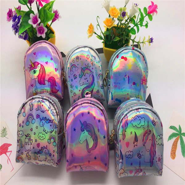 2018 New Unicorn Sequins Magic Color Coin Purse Mini Kids Gift bag Schoolbag Pack Girl Coins purses Wallet Headset Laser Keys bag 6Style