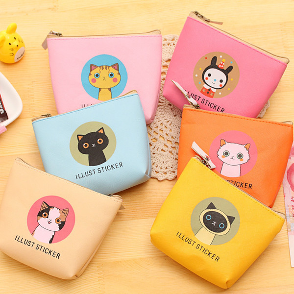 New Cartoon Cat Waterproof PU Wallets Holder Kids Favor Supplies Wallet Card Storage Bag Zipper for Headset Gift Mini Coin Purse bag