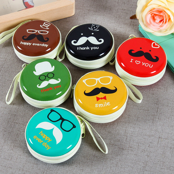 Cute Beards Desiger Round Gift Coin Purse Pocket Wallet Bag Case tinplate Zipper Coin Purse for headset Key Coin Pouch Bag Creative XmasGift