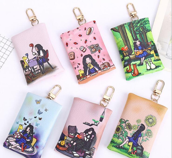 Hot Korean PU Coins Bag Creative Girl Purse Portable For Gift Coin Headset Key Mini Storage Bag Child Kids Favor Leather Wallet 6Design