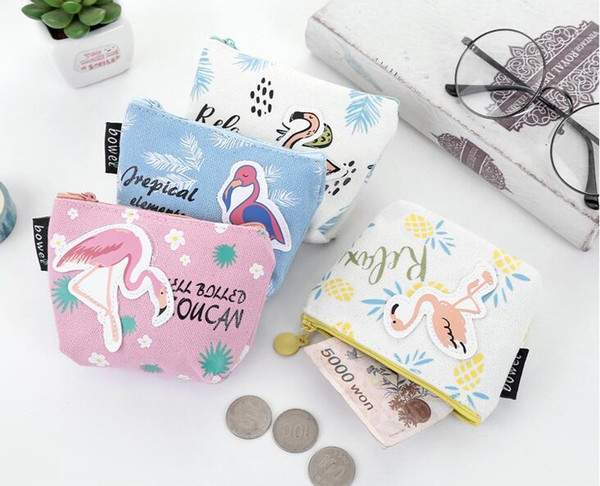 Fashion Creative Cartoon Flamingo Coin Purse Kids Favor Canvas Zipper Mini Wallet Key Storage bag Flower Purses For Boy Girl Small Gift Bag