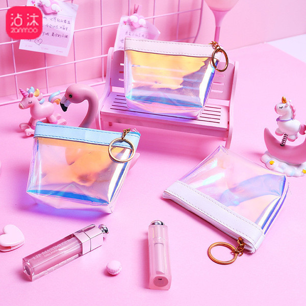 New Jelly Laser Waterproof PU Wallets Holder Kids Girl Favor Wallet Storage Bag Zipper for Headset Gift Gold Keychain Coin Purse Clutch