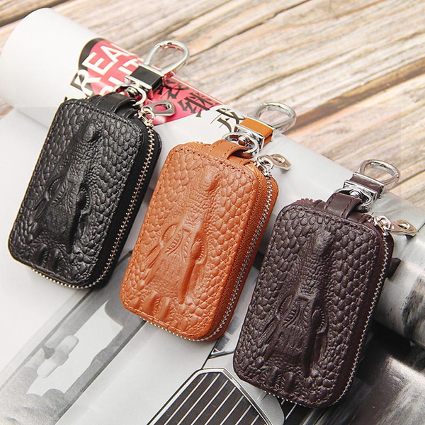 Men Crocodile pattern Genuine Leather Car Key Holders Housekeeper For Men Retro Multifunctional Home Keychain Case Female Key Wallet