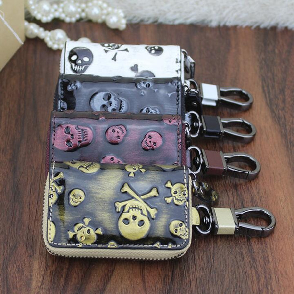 wholesale- 5pcs men women's Key Wallets Car key bag Genuine Leather Skulls fashion bag