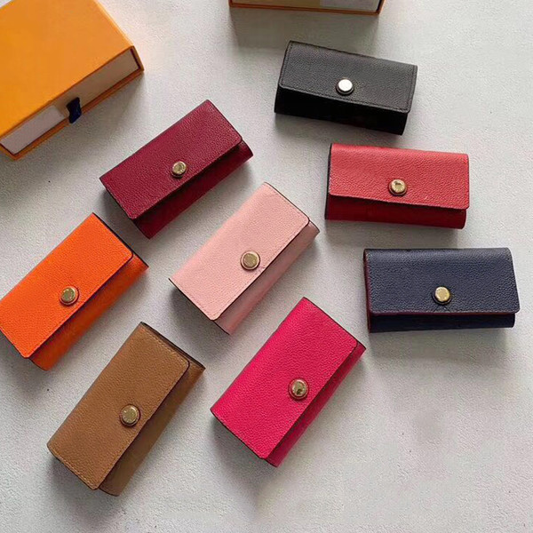 New Wholesale top quality multicolor leather key holder short designer six key wallet women classic zipper pocket men design key chain