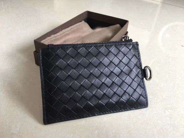 New Arrival!High Quality Hand-made Woven Lambskin Leather Card Case ID card Holder Famous Designer Men's Purse Thin Card Wallet Fashion Gift