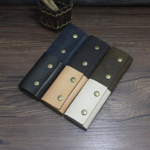 Wholesale Handmade Key Wallet Mens Leather Wallet Hand Sewing Small Key Holders Genuine Leather Purse