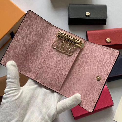 New Wholesale top quality multicolor leather key holder short designer six key wallet women classic zipper pocket men design key chain