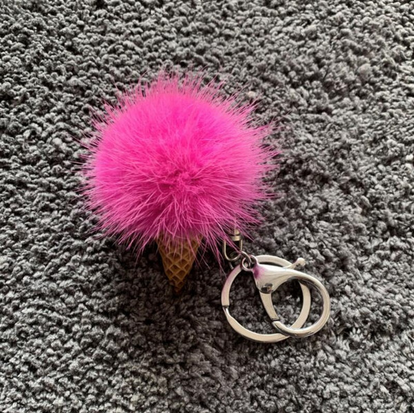 2019 Brand New Real Fur Smart Key Wallet Key Monster Ice Cream Bag Charm Cute Luxury Pendant Genuine Pompom