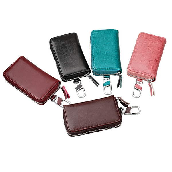 Original Leather Zipper Purses Keys Wallet Women Men Multifunction Card Slot Interior Key Chain Holder Cowhide Mini Wallet Coin Pouches