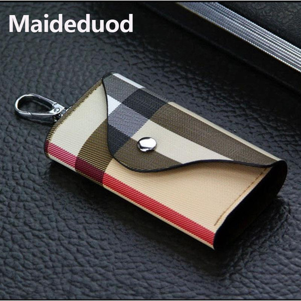 Maideduod High-quality Fashion Plaid/Stripe Key Wallet Holder Men/Women Leather Wallet Key Case Bag Car Keys Bag