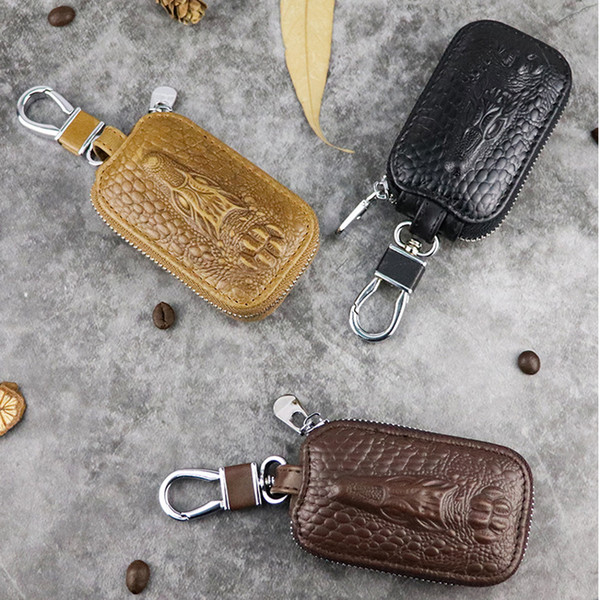 Crocodile Portable Geniune Leather Car Zipper Key Bag