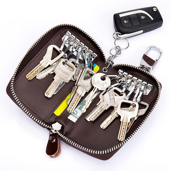 GUMST Split Leather High Quality Capacity Male Key Wallet Organizer Bag Women Housekeeper Keys Chain For Men Zipper Case Male