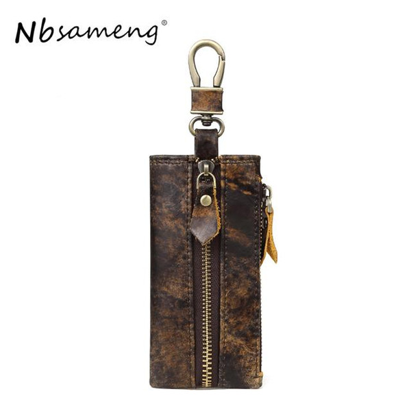 NBSAMENG 100% Genuine Leather Organizer Wallet Men Car Key Holder Wallet Leather Keychain Housekeeper Keys Bag