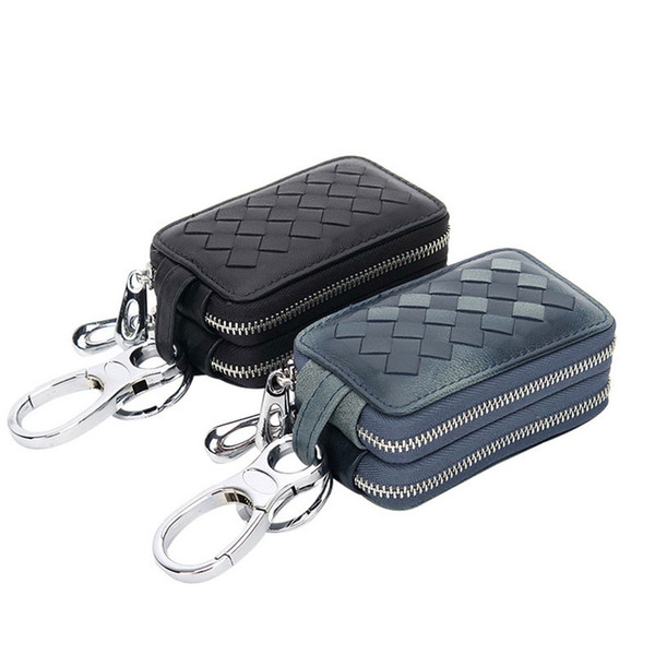 Moxi Men Key Wallets Holder Genuine Leather Male Key Wallet Knitting Double Zipper Holders Multi-function Car Sheepskin