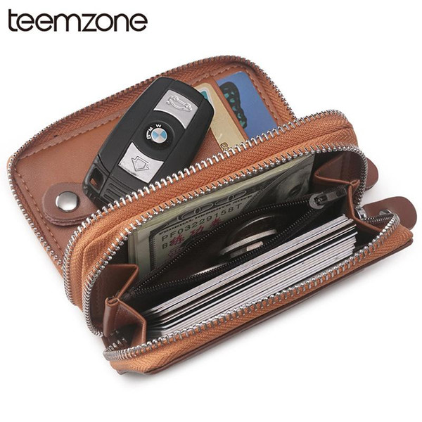 Fashion Men Women's Genuine Double Zipper Braided Lines Soft Leather Car Key Case Chains Holder 8 Key Rngs Coin Wallet Y377