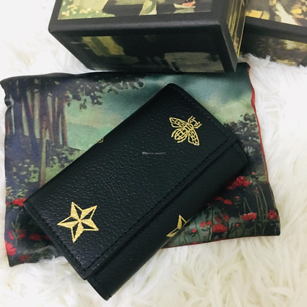 2019 top quality Famous brand bee wallet new women men classic 6 key holder cover with box.dust bag, card key ring