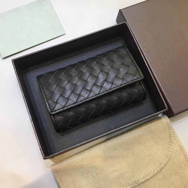 HOT original box luxury real leather Knitting key purse date code short wallet Card holder women man classic hasp pocket purse key wallet