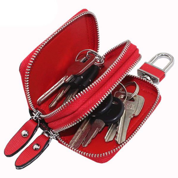 Fashion Multifunction Car key Wallet Women Men Zipper Genuine Leather Double Layers Housekeeper Key Bag Purse