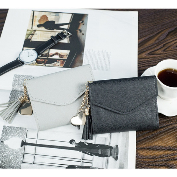 Free2019 Small Change Woman Short Japan And Korea 100 Hasp Soft Leather Mix Tassels Mini- Two Fold Card Package