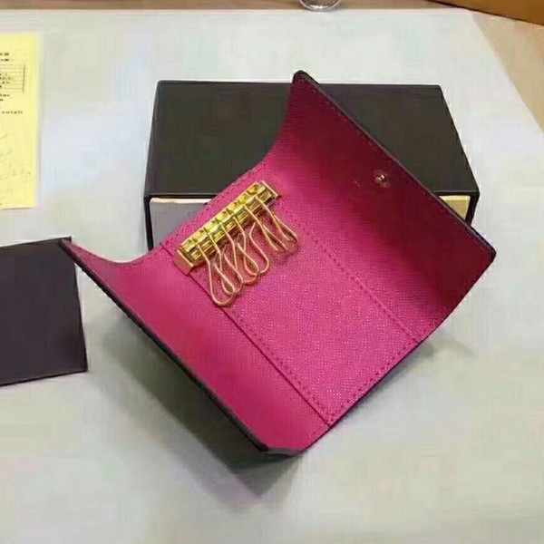 Designer-Wholesale top quality multicolor leather key holder short designer six key wallet women classic zipper pocket men design key chain